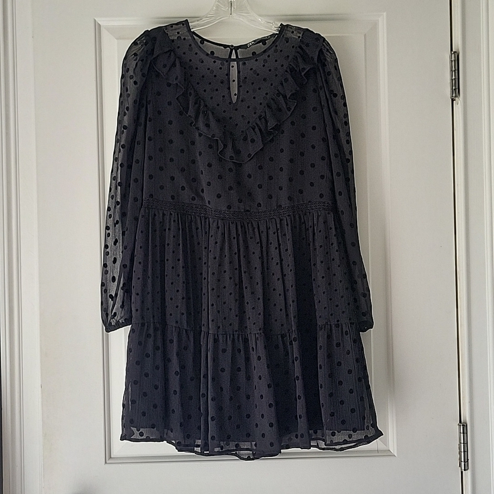 Black Mini Dress Sheer Summer Polka Dot Small
